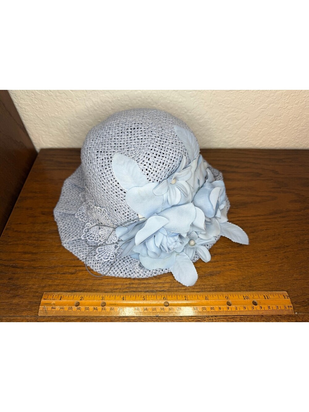 Vintage Style Women's Light Blue Woven Straw Cloche Bucket Hat